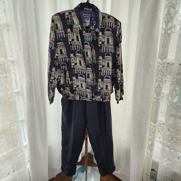 Pants - VINTAGE Details Sportswear 100% Silk Jacket Bomber Windbreaker Pant Set L Womens